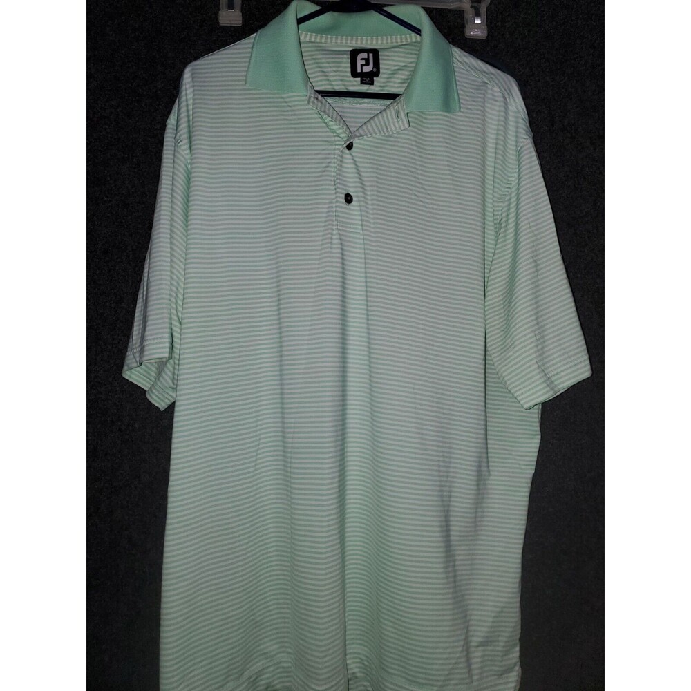 FJ FootJoy Men’s Golf Polo Shirt Sz Xl Green-White  Striped Polyester Spandex